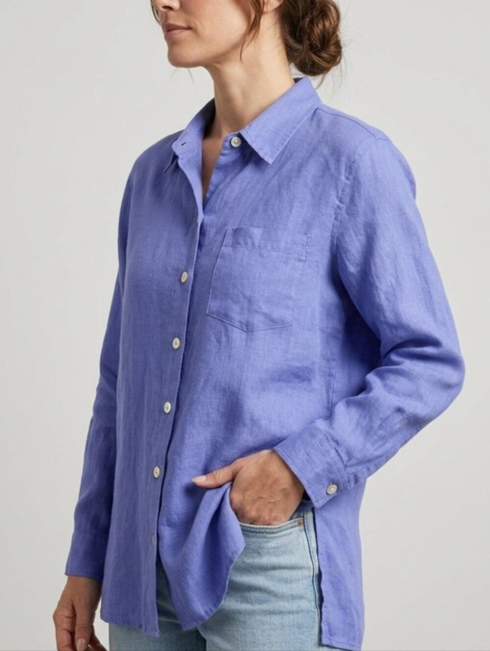 Chico's Vintage 100% Linen Button Down Shirt Blue Size 3(16)